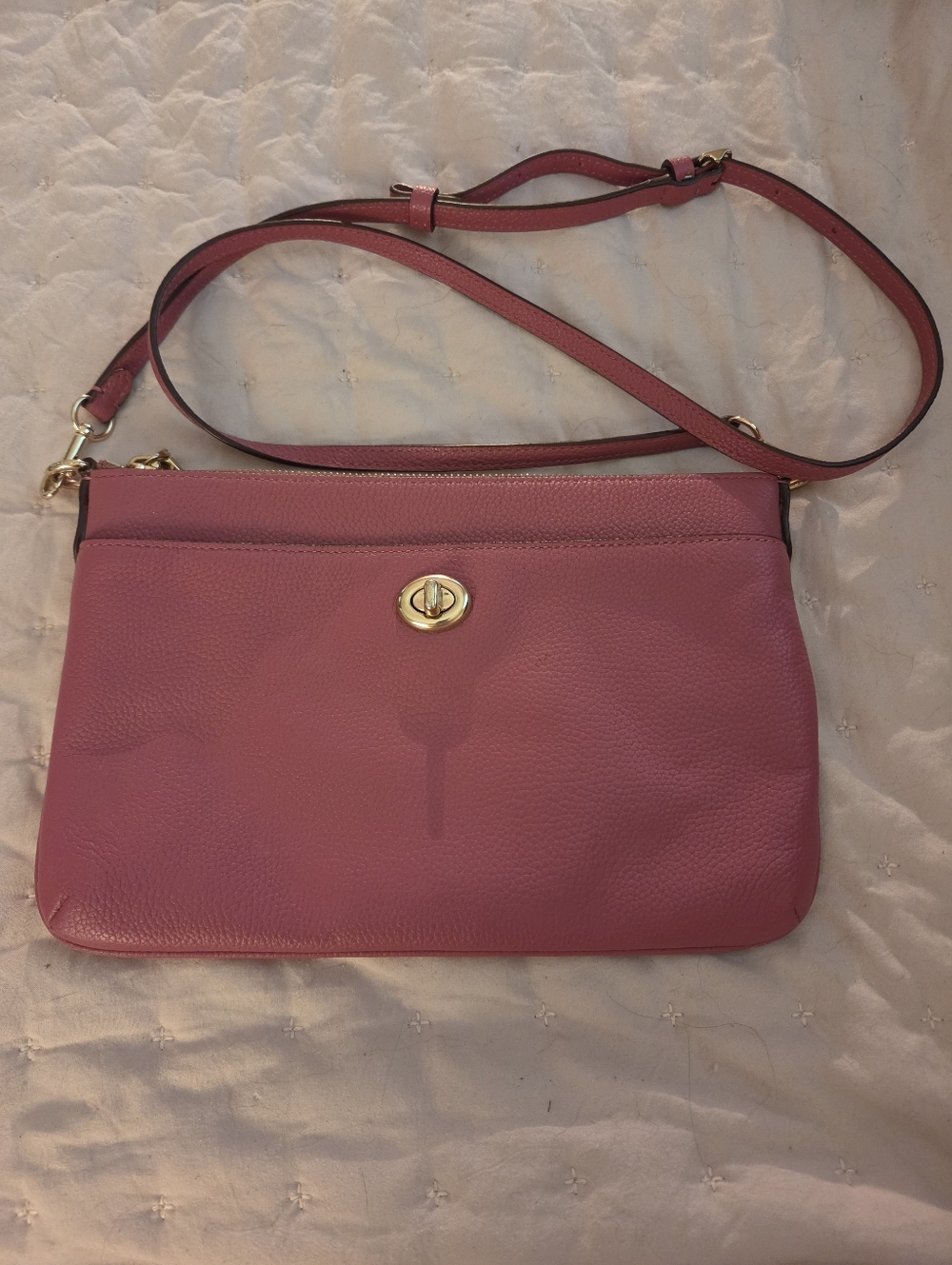 Coach Pink Pebble Leather Crossbody with Gold Turn-Lock